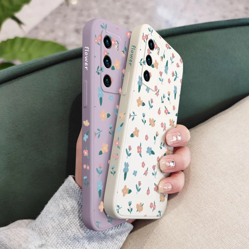 Mini Flowers Phone Case For Huawei P40 P50 P30 P20 Pro Lite Nova 5t Y7A Mate 40 30 20 Pro Lite Liquid Silicone Cover