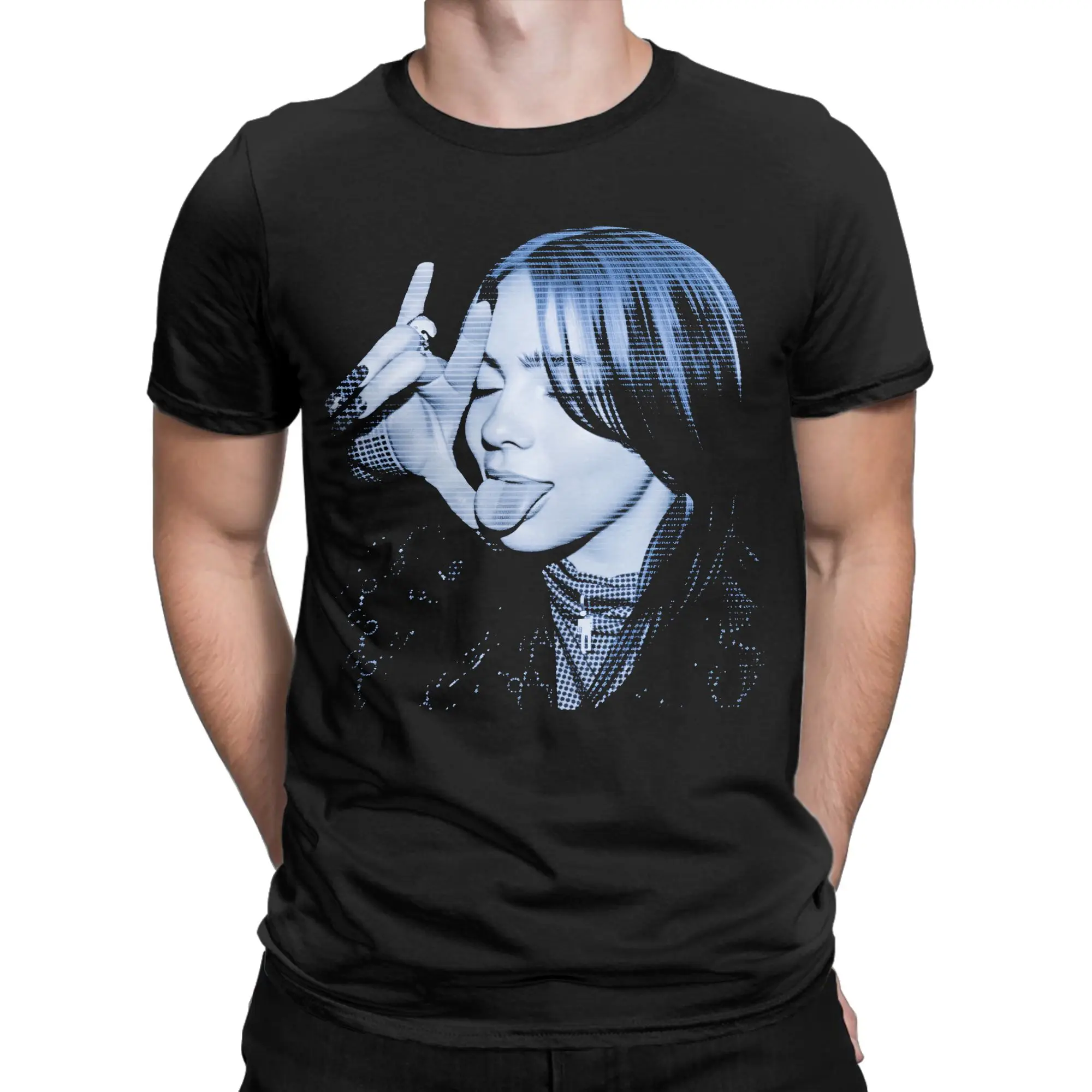 B-Billie Singer Face Men T Shirt Rapper Eilishs Portrait  Vintage Tee Shirt Short Sleeve O Neck T-Shirt Cotton Gift Idea Clothes