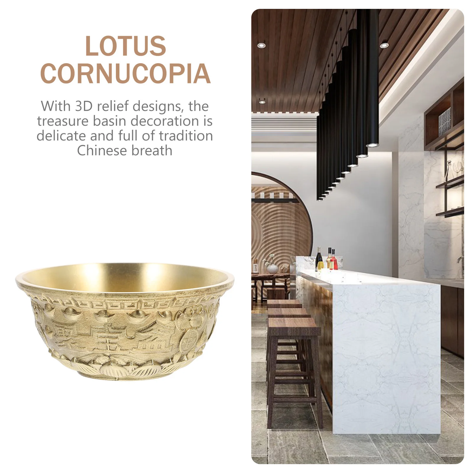 

Brass Treasure Basin Decor Delicate 3D Relief Feng Shui Ornament for Living Room Office Desktop Charming Home Adornment
