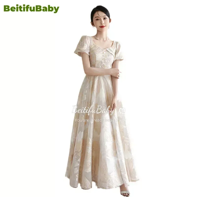 BeitifuBaby Bridesmaid Dress for Women Wedding Party Vintage Button Short-sleeved Women's Party Evening Dress Vestido De Festa