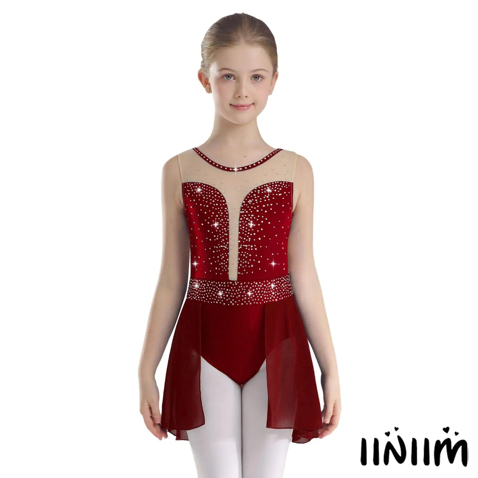 

Girls Shiny Rhinestone Decor Backless Dancewear for Modern Contemporary Ballet Lyrical Latin Dance Costume Ballerina Dancewear