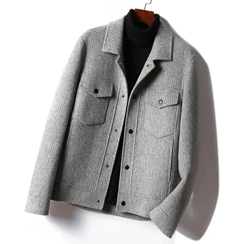 Double-Sided Wool Coat Men's Short Korean Style Lapel Autumn and Winter Handmade en Jacket Warm