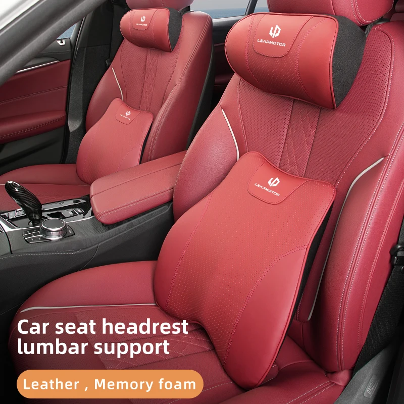 Car Seat Headrest Leather Neck Pillow Lumbar Support Accessories For Leapmotor T03 S01 C11 C01 C10 Leap Motor