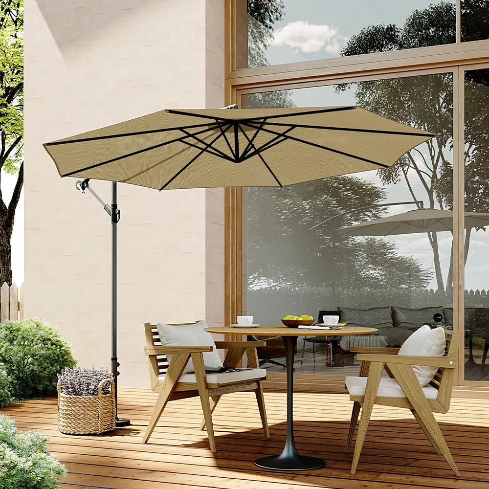 3M Large Garden Hanging Parasol Cantilever Sun Shade Patio Banana Umbrella No Base, Taupe