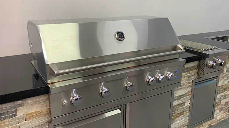 Outdoor small family camping durable Portable BBQ Folding Barbecue Stainless Steel Built in 5 Burner  Grill