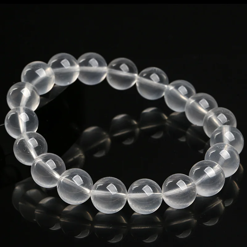 

Natural Milky White Quartz Bracelet Premium Milky Crystal Round Beaded Bangle Stretchy Healing Energy Stretch Jewelry for Women