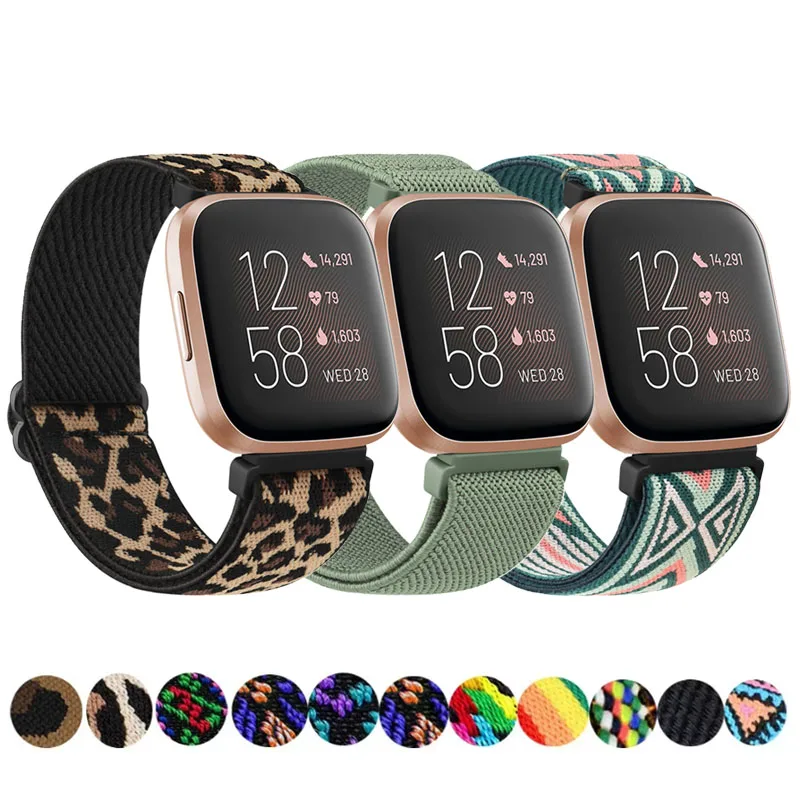 Elastic Nylon Watch Strap For Fitbit Versa 3 4 2 SE Adjustable Watch band For Fitbit Versa Lite/Sense/Sense 2 Wristband Bracelet