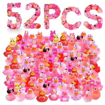 52Pack Valentine's Day Rubber Duck Bulk for Kid Funny Rubber Duck Valentine Jeep Duck for Ducking Valentine Party Baby Shower As
