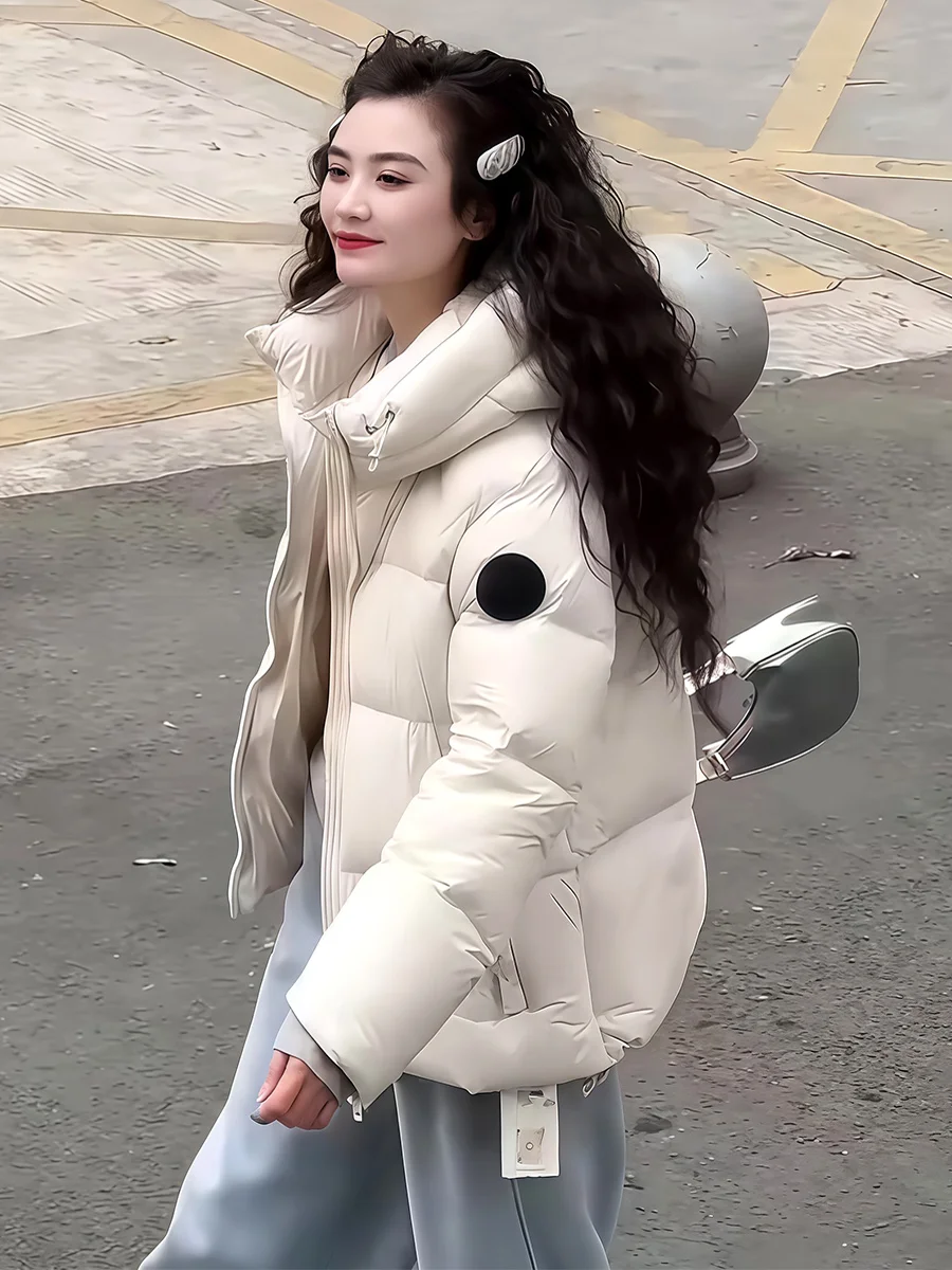 Chaqueta de plumón Bla Puff para mujer, de invierno, de longitud media, con capucha, cuello alto, 90% plumón blanco, cálida, informal