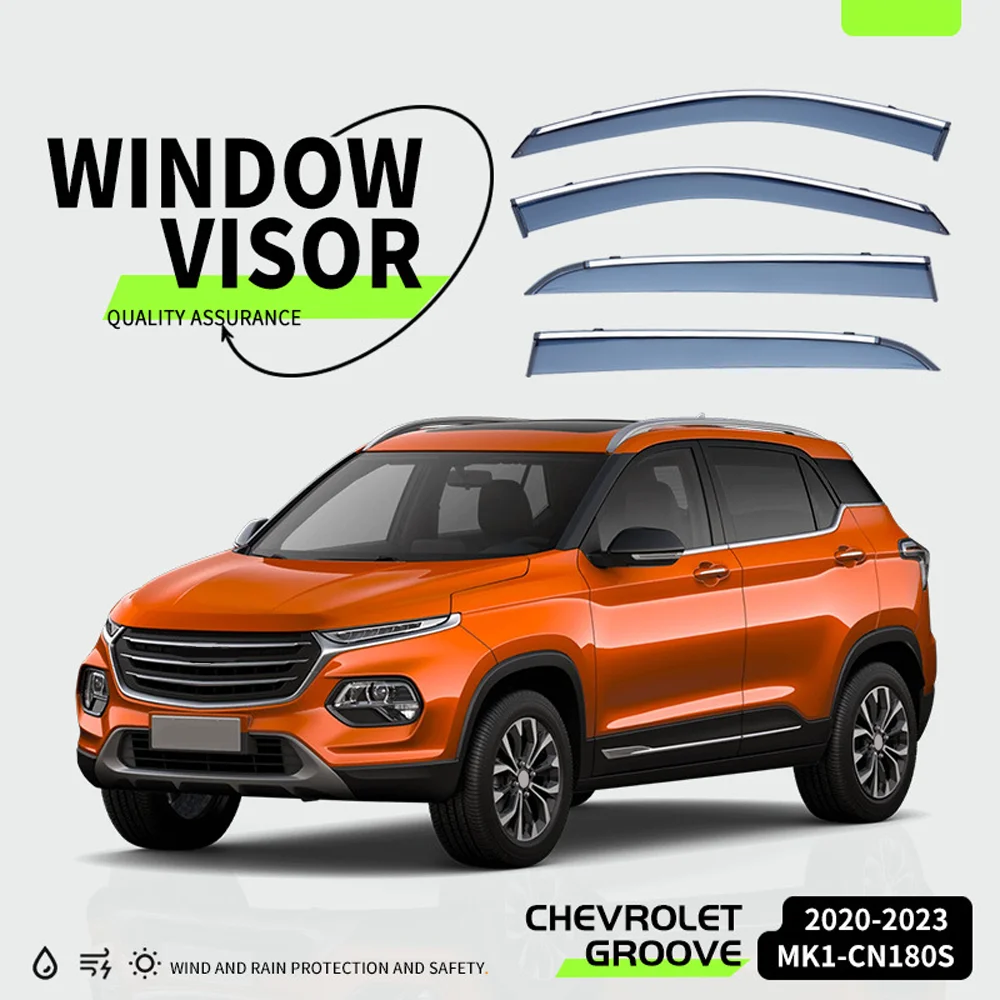 

Хромированные полоски, защита от дождя для Chevrolet Groove CN180S 2020-2025, ветровые дефлекторы, дверной козырек, козырек, оконный козырек