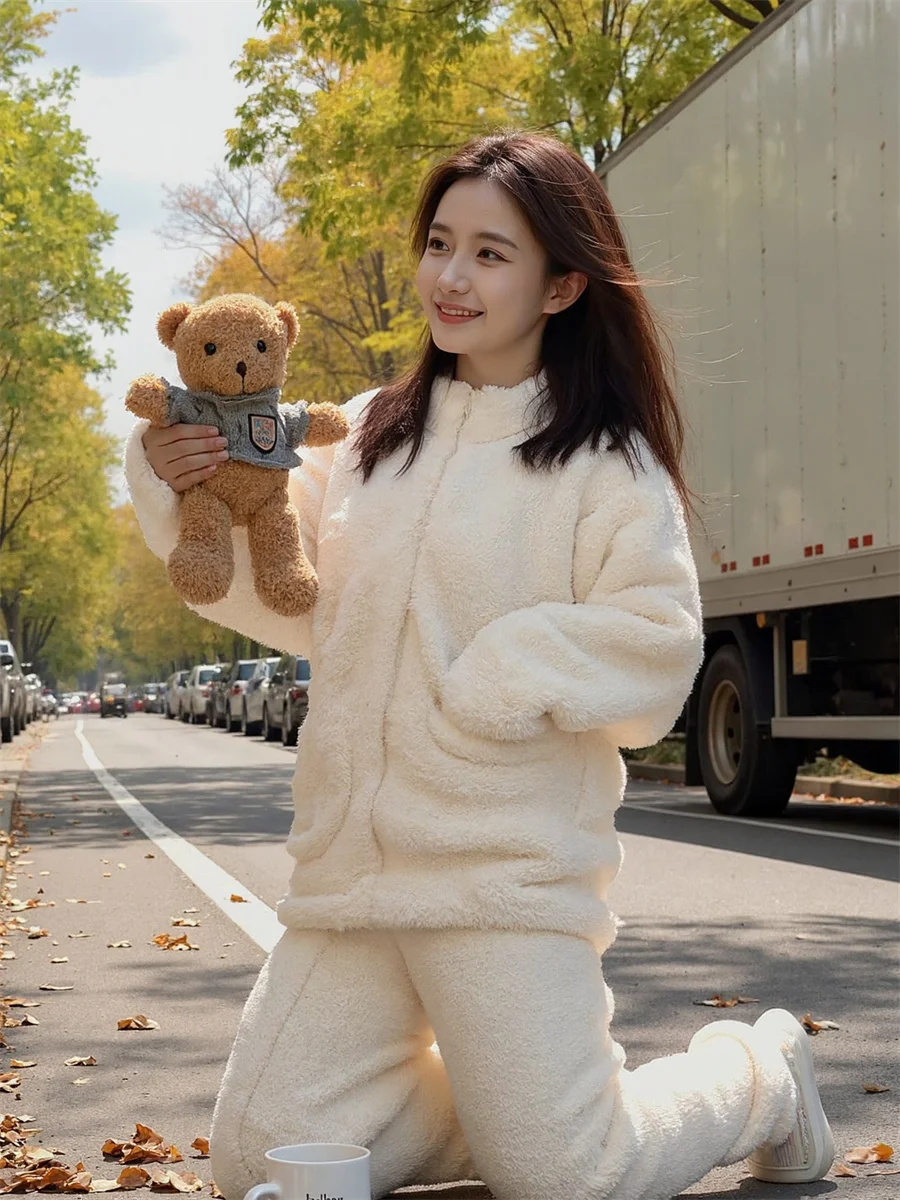 

Pajama Sets Women Extraordinary Comfort Modal Fabric Long Sleeve V-Neck Top Elastic Waist Pants Refined Winter Sleepwear Set