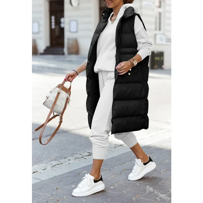 Elegant Winter Vest Coat Women Hooded Warm Winter Jacket Long Vest Parka Sleeveless Outwear Waistcoat Y2K Chic Clothes