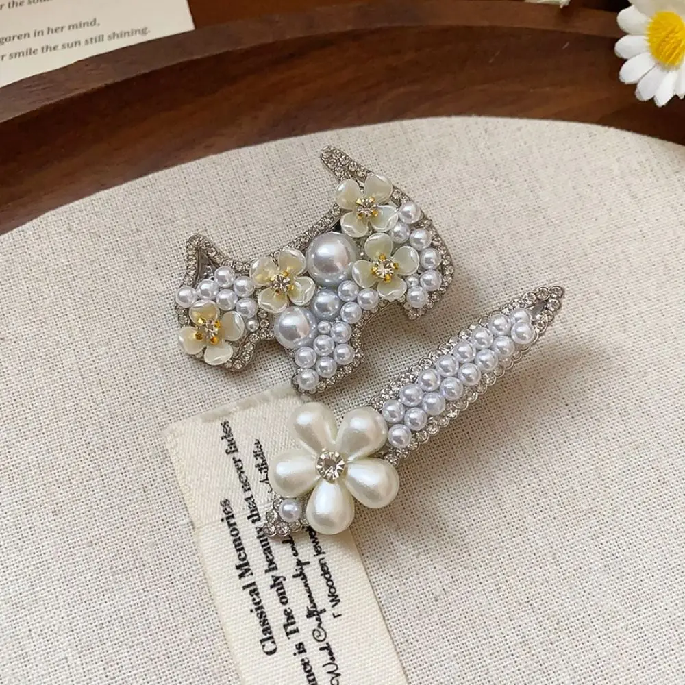 

Fashion Zircon Pearl Flower Hair Clip Dog Cute Rhinestone Hairpin Animals Side Clip Cute Puppy Hair Clip Daily