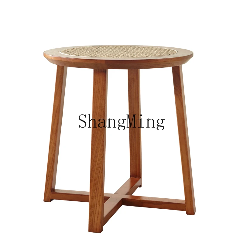 

HJ rattan solid wood small tea table, living room sofa side few simple retro corner few round bedroom bedside few