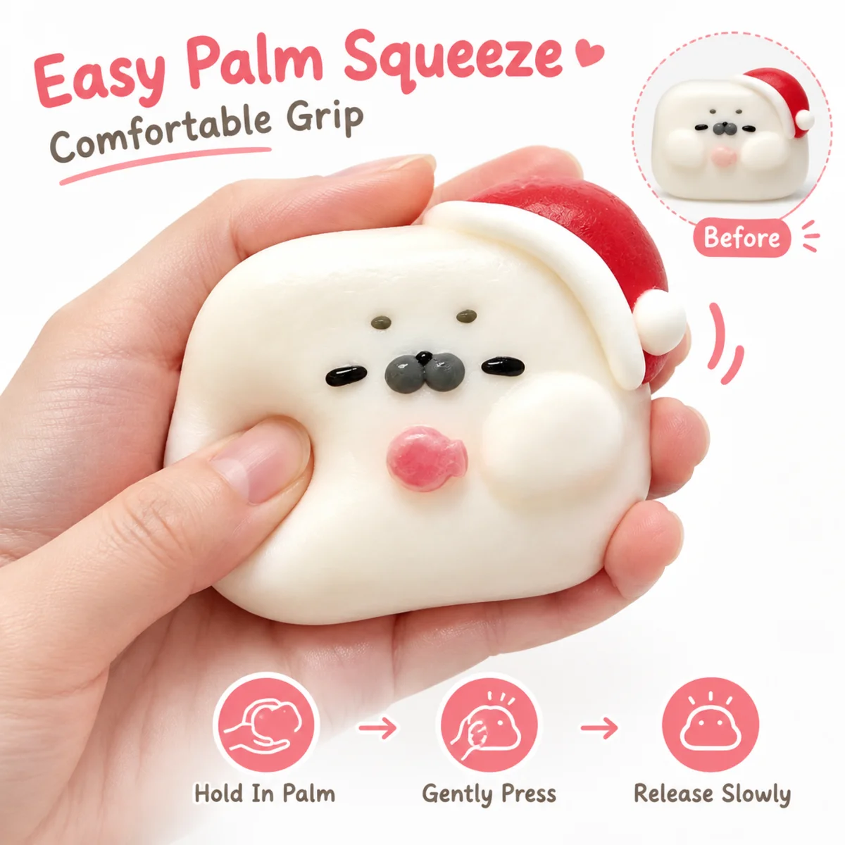 Food Grade Silicone Christmas Seal Squishy Toy Cute White Seal With Santa Hat Stress Relief Squeeze Fidget Toy For Kids