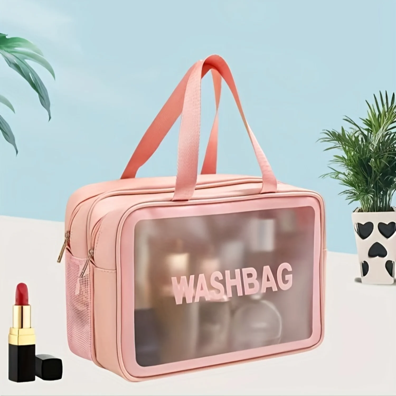 

Wet And Dry Separation Toiletry Bag, Portable Travel Cosmetic Bag, Transparent Clear Wash Bag