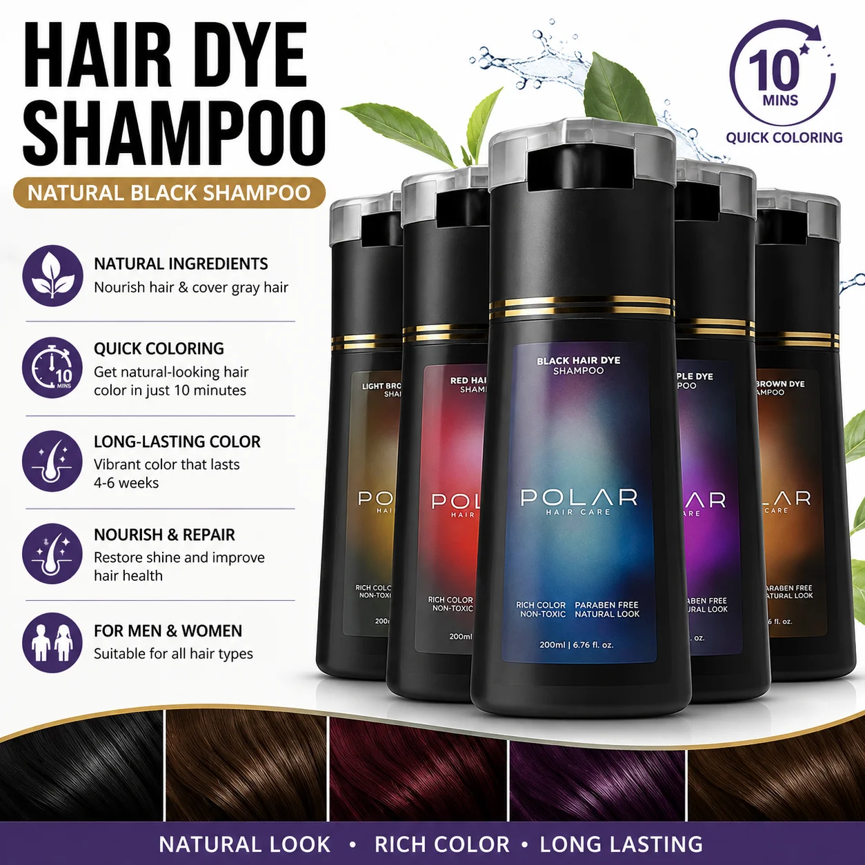 200ml Hair Dye Shampoo For Gray Hair Natural Hair Dye Kit Semi Permanent Hair Dye Shampoo For Women Men Black Brown Purple