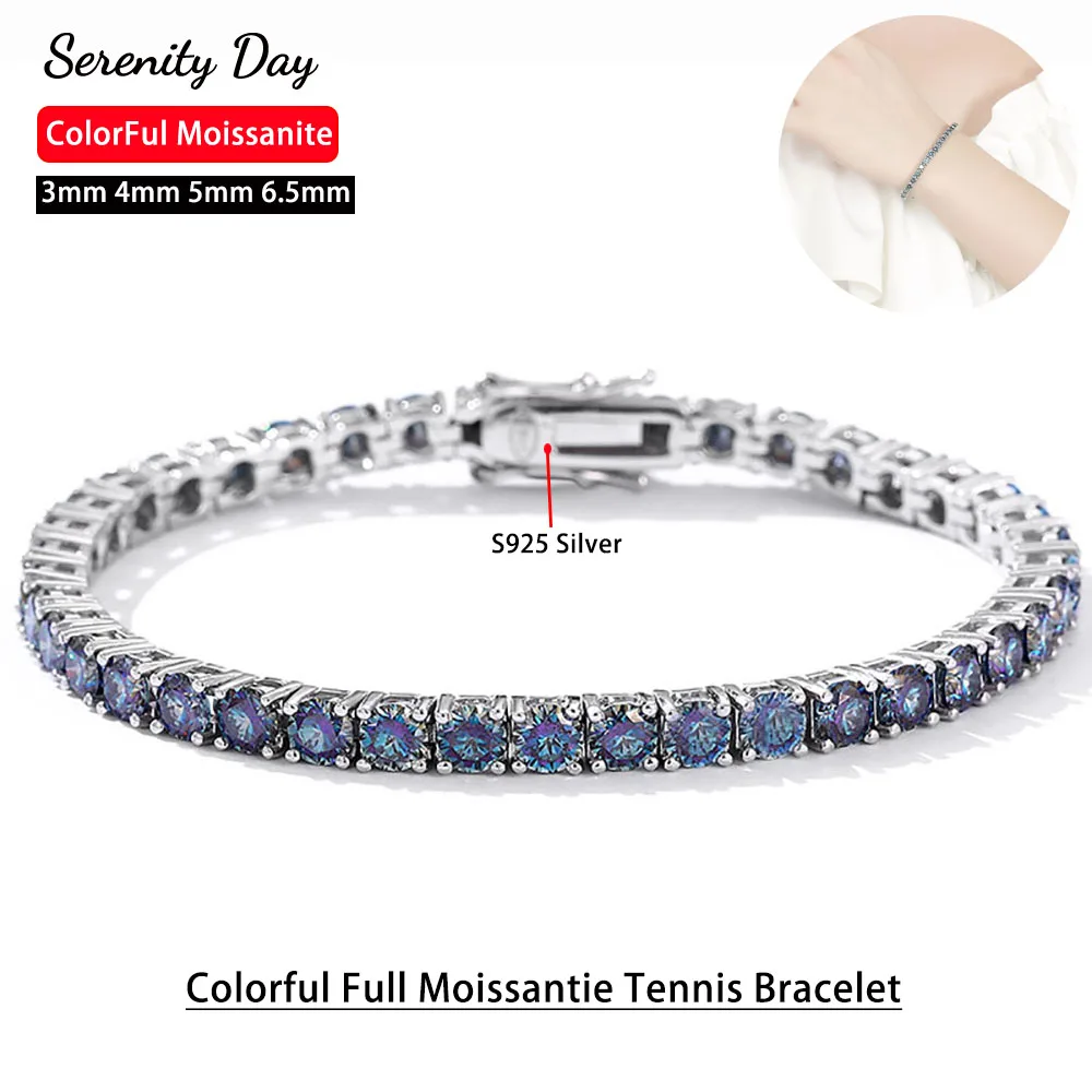 

Serenty 3mm 4mm 5mm Colorful Moissanite Tennis Bracelet For Women Man Fine Jewelry S925 Silver Bracelet Plated 18K GRA Certified