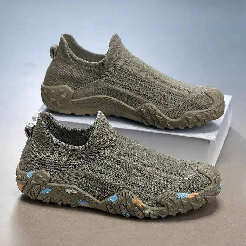 Green New Men Slip On Barefoot Shoes Breathable Knit Upper Non Slip Rubber Sole Outdoor Hiking Water Sneakers Male