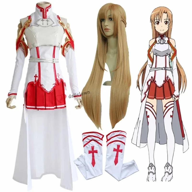 

Sao Asuna Yuuki battle suit outfits full set with w juh Anime Sword Art Online Asuna cosplay costume dress uniform for Halloween
