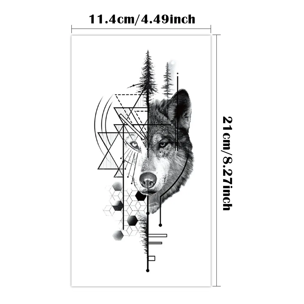 مقاوم للماء المؤقتة الوشم ملصق الغابات الذئب هندسية شرسة واقعية الحيوان الجسم الفن الذراع وهمية الوشم كم النساء الرجال #4