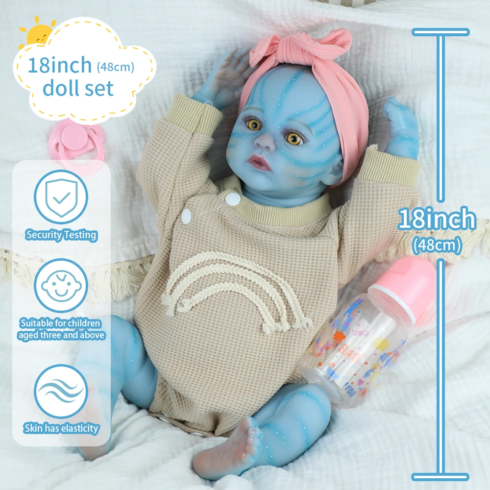 

18inch Silicone Vinyl Baby Reborn Full Body Avatar Meadow Lifelike Cute Handmade Collection Newborn Doll for Girl Christmas Gift
