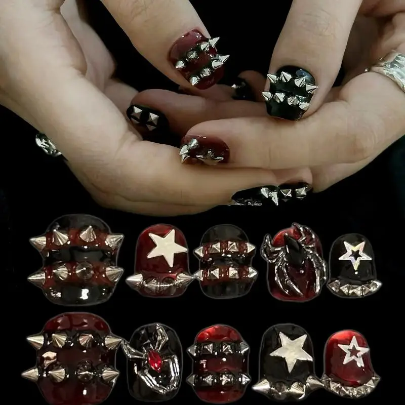 1 صندوق مجوهرات الأظافر مسمار سحر مانيكير ترصيع الشرير نمط المسامير الراين متعدد الألوان ثلاثية الأبعاد مسمار الديكور