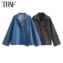 New 2025 Denim Blouses for Women Blue Jeans Casual Blouses Woman Long Sleeve Shirts and Blouses Women Streetwear Jacket Women