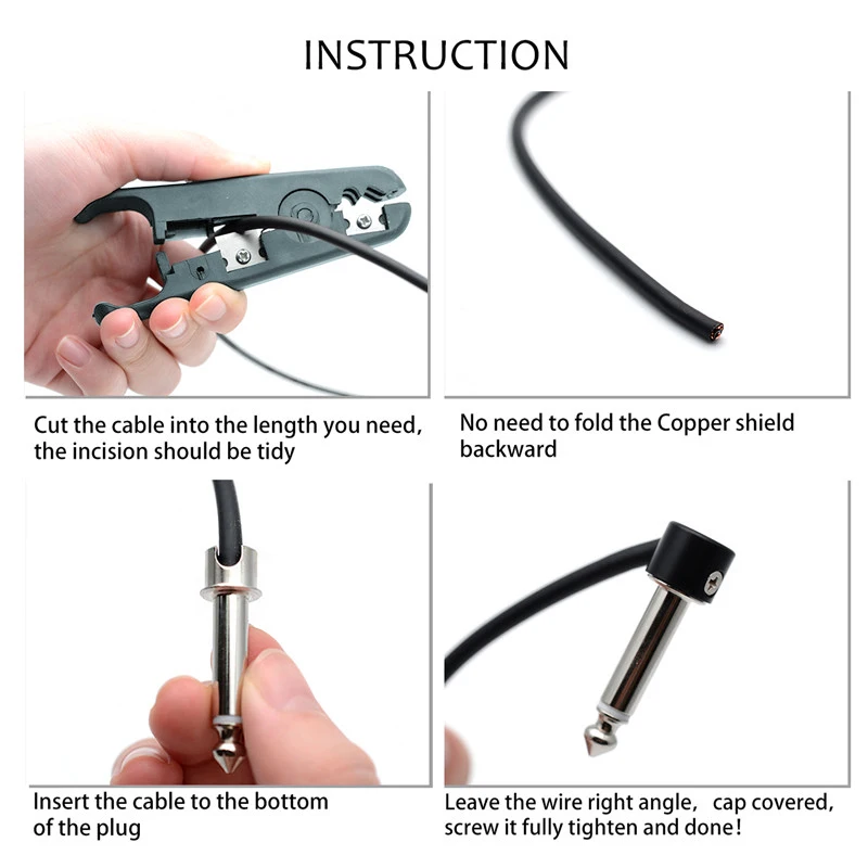 DIY Guitar Pedal Patch Cable Solder-free Pedal Board Copper Cable Kit 10ft 10 Strait Audio 6.35 Jacks for Guitar Pedal