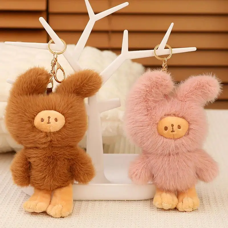 Bear Plush Key Chain Bunny Clothing Bear Purse Charm Key Charm Stuffed Keychain Key Holder Bag Pendant For Women Girls