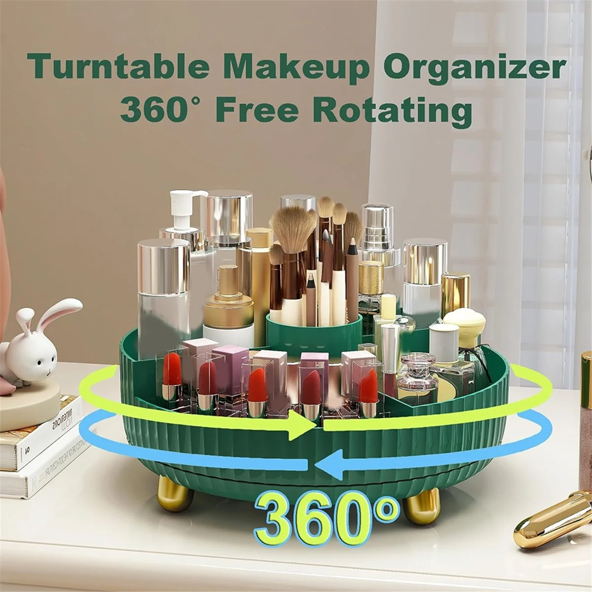 ที่จัดระเบียบเครื่องสำอางแบบหมุนได้สำหรับโต๊ะเครื่องแป้งที่จัดระเบียบในห้องน้ำและที่จัดระเบียบแบบขี้เกียจสำหรับจัดเก็บเครื่องสำอางน้ำหอม