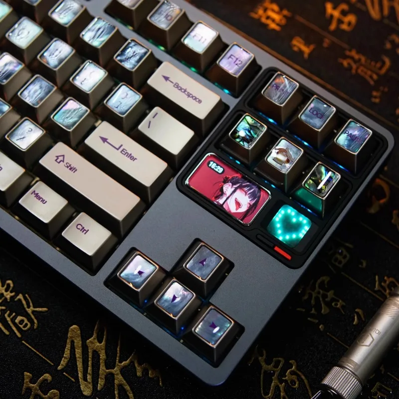

Metal Keycaps with Drop Glue Enamel Mother of Pearl Dark Gold Cherry Profile Key Caps Mechanical Keyboard for ROG/QK80 /Wooting