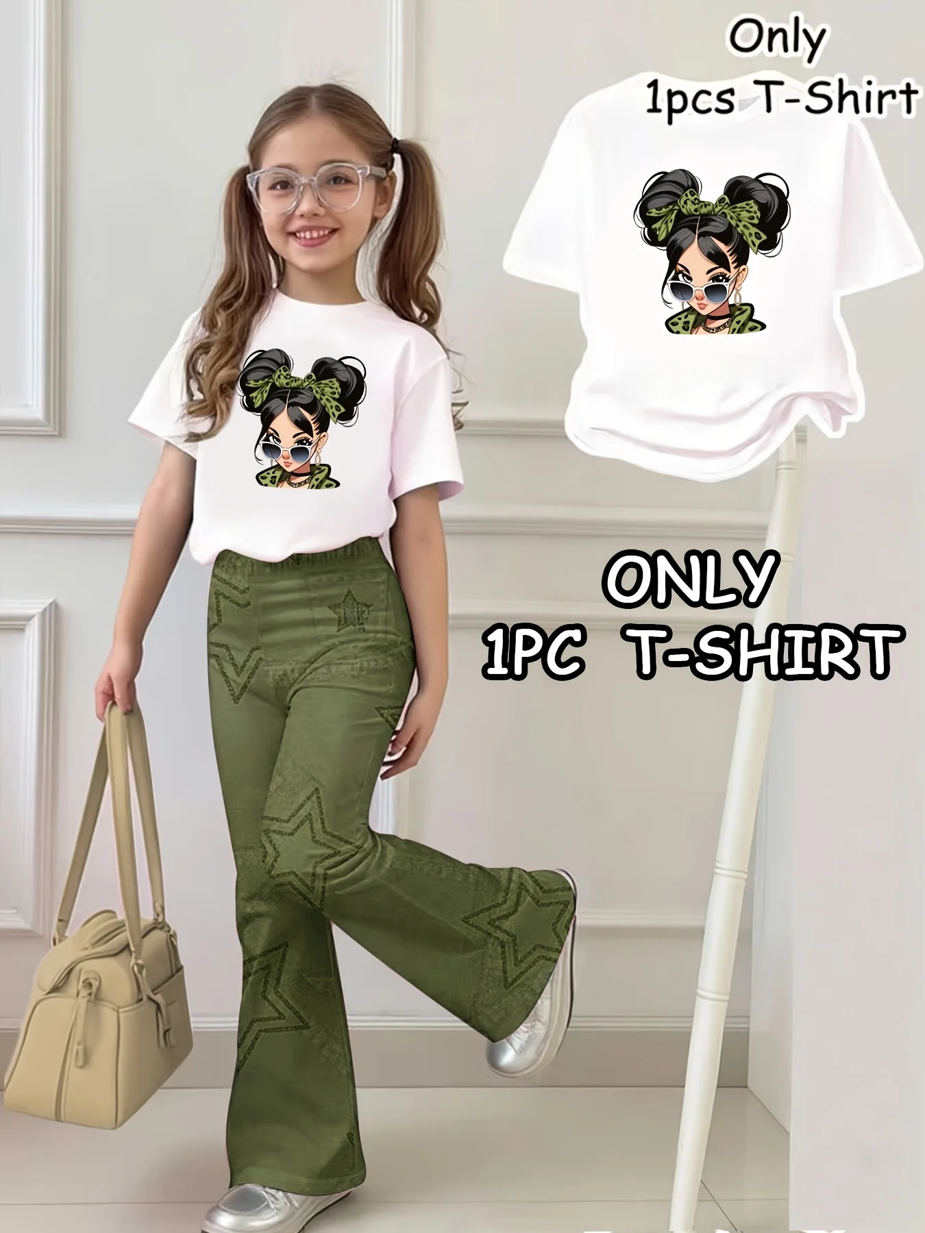 Fashion Trend Cartoon Girl Pattern Printed Girl Short Sleeved T-shirt(only One Top, Not Including Bottoms) Parent Child Clothing