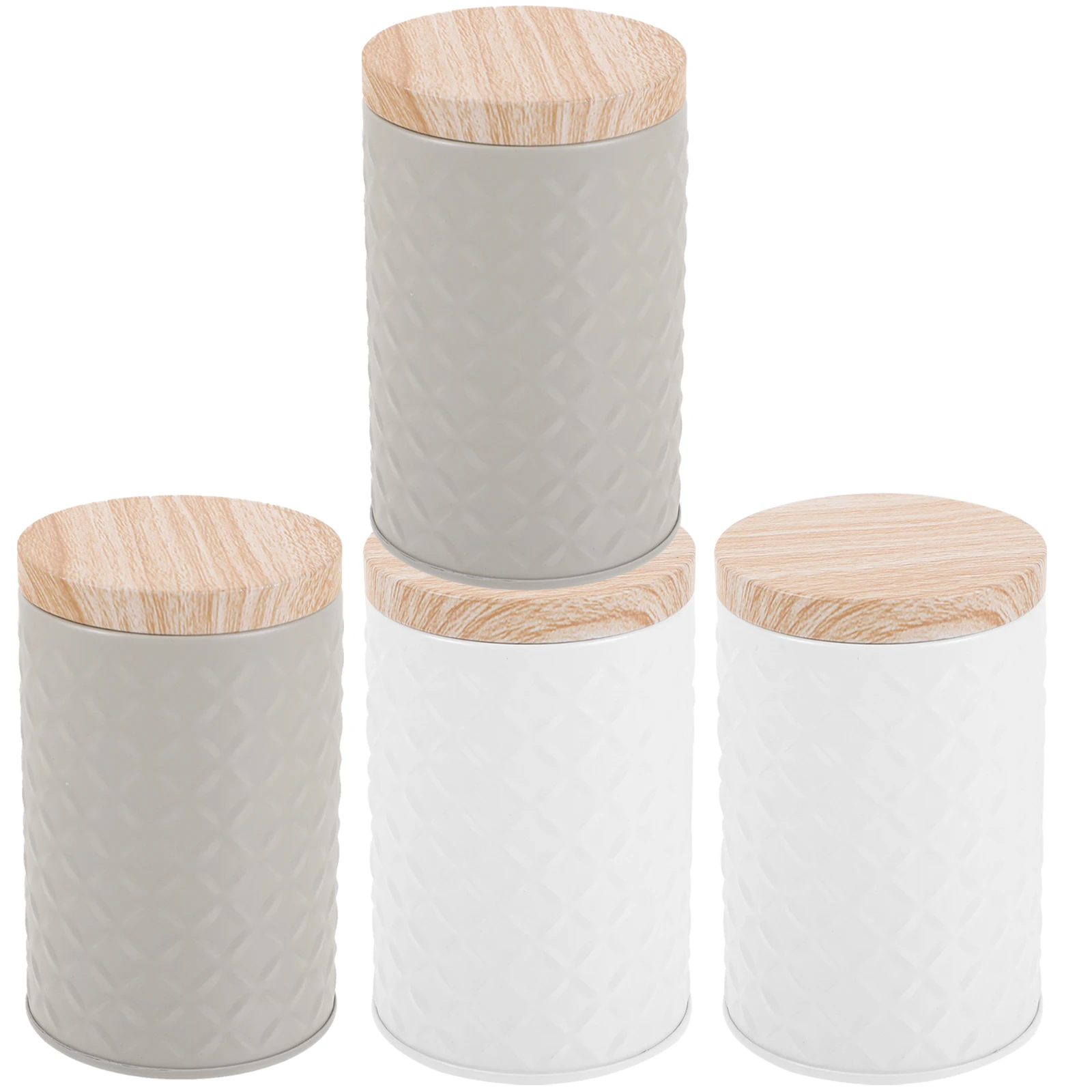 

4 Pcs Snack Storage Iron Containers Holiday Treat Boxes Food Container Gift Boxes White Grey Colors Heightened Bottom Wood Grain