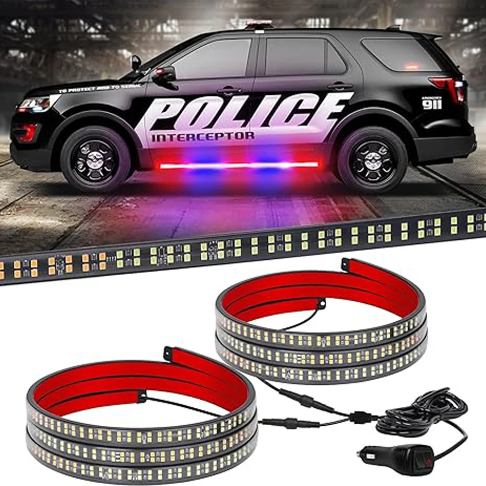 NEW 2 PC 60 Inch STROBE LIGHT Strip LED Car Light Red Blue Flashing Warning Safety Side Step Lights For Trucks Vehicles 12V IP67