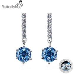 Butterflykiss New In 1Carat Moissanite Drop Earrings For Women Sparkling Diamond Wedding Jewelry 925 Sterling Silver Accessories