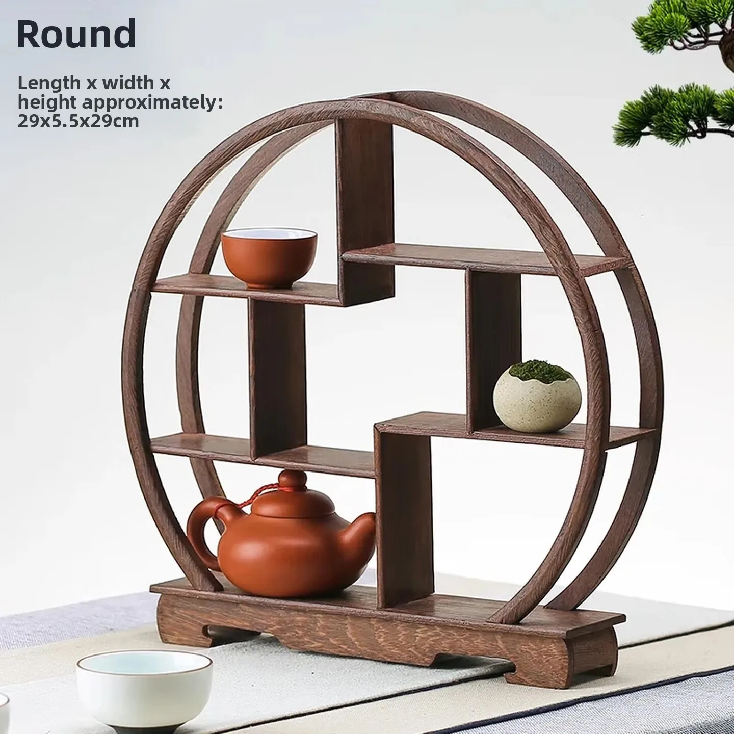 Wooden Tea Cup Organizer Rack, Chinese Style Desktop Display Shelf for Teaware Storage and Home Decoration