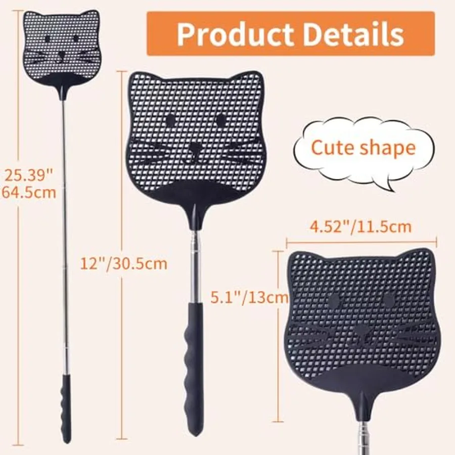 2 Pack Extendable Fly Swatter, 25 inch Long Handle Flyswatters, Plastic Heavy Duty Fly Swatters Manual for Indoors Patio Garden