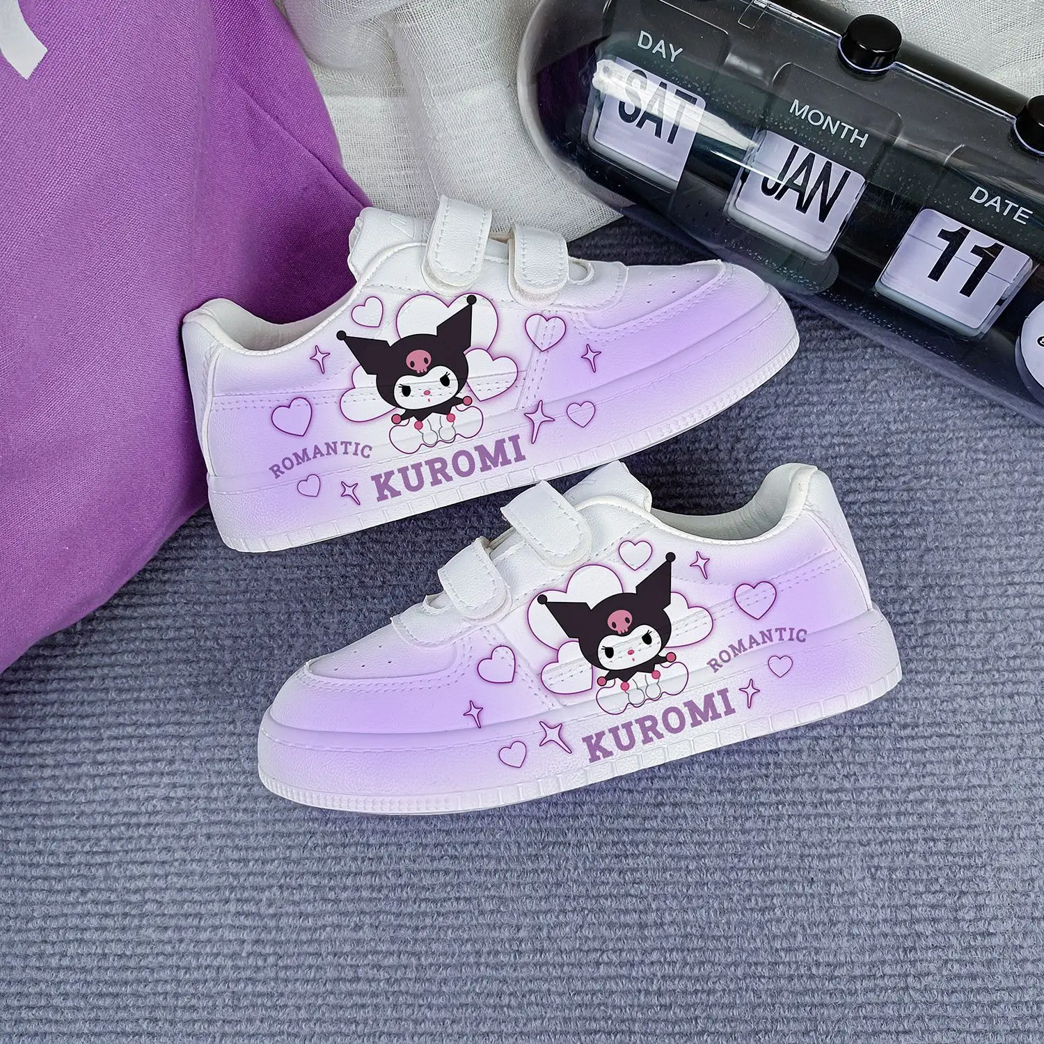 New Kuromi Children Sneakers For Girls Boys Cartoon Kids Tennis Shoes Casual Print Sport Shoes Flat White Low Cut Board Shoes