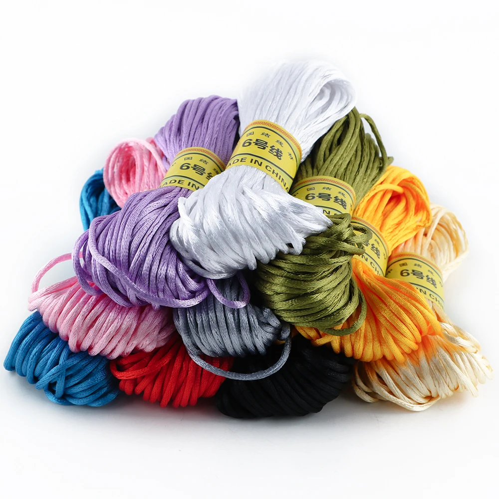 2mm 18m/Lot Satin Nylon Trim Cord Rattail Cord Chinese Knot Satin Beading Cords Braided Shamballa String Thread