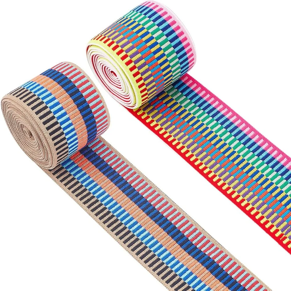 4 Yards, 2 Stile, 5,1 cm breites Nylon-Elastikband, flach, mit Streifenmuster, Gummikordelband für Gurtband, Kleidungsstück, Nähzubehör