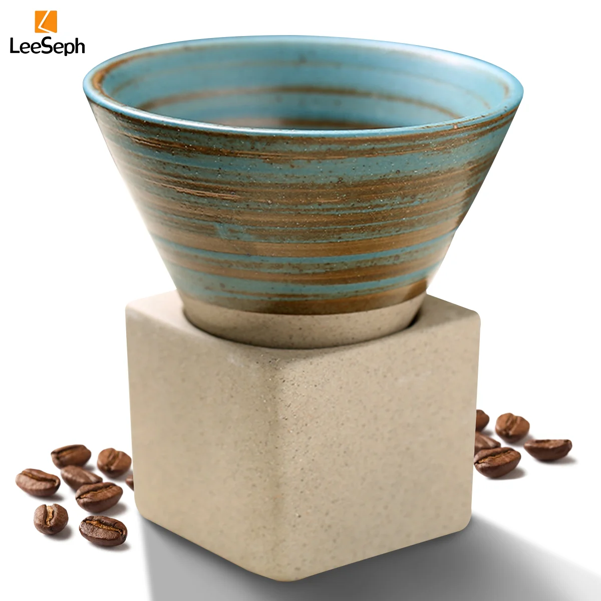 

Coarse Pottery Coffee Mug with Base, Creative Vintage Triangular Cone Funnel Ceramic Cup 100ml/3.38oz, for Coffee & Tea Lovers