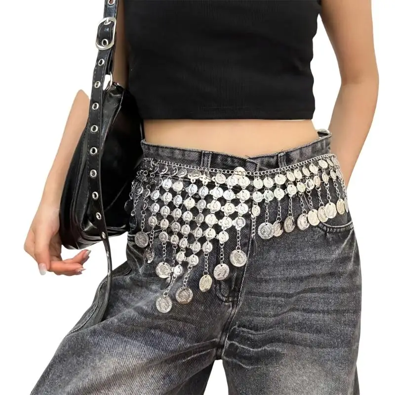A52E Unique Metal Waist Chain With Bohemian Sequins And Fringe Body Jewelry Festival Waist Accessory For Festivals