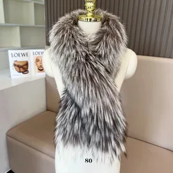 Double-sided real fox fur scarf fur cross scarf autumn and winter warm female silver fox whole leather female fashion fur collar