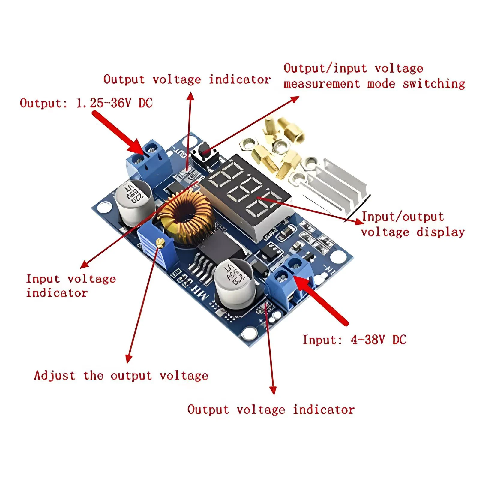 4.0-38V to 1.25V-36V DIY Adjustable Power Supply 5A 75W XL4015 DC-DC Converter Adjustable Step-Down Module