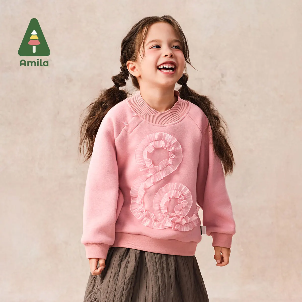 Amila Baby Sweatshirt 2024 New Winter Chinese Style Warm Plus Velvet Skin-Friendly Children's Fleece Sweater For Boys And Girls