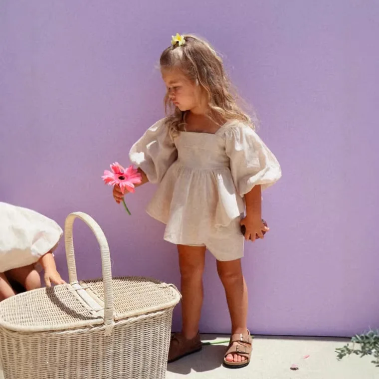 

Two-piece Set Grils Children Spring Summer New Fashionable Comfortable Solid Simple All-matching Sweet Cute Cotton