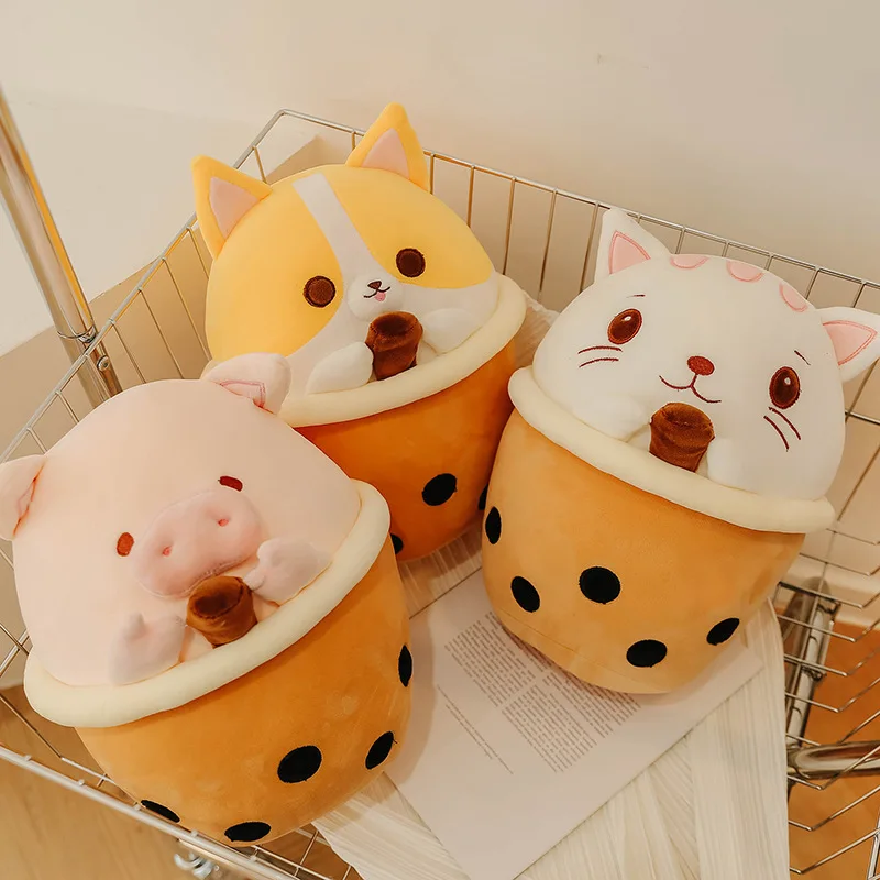 Cute Cartoon Bubble Tea Cup Shaped Pillow Real Life Pearl Milk Tea Plush Toy Stuffed Soft Funny Cat Claw Food Doll Children Gift