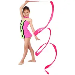 2M/4M Colorful Rythmic Gymnastics Ribbon Dance Ribbon Rhythmic Twirling Gymnastic Rod Ballet Training Streamer Art Stick W2H5