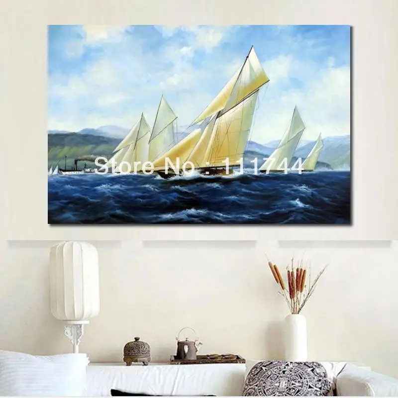 Canvas Art for Sale Landscape Oil Paintings Horizontal Hand Painted Oil on Canvas Seascape Painting Canvas Sailing Boat G1104